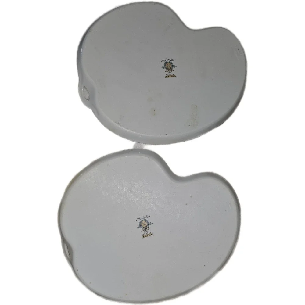 Noritake Reina 6450 Snack Plates Set of 2‎ White Floral Platinum Trim Japan